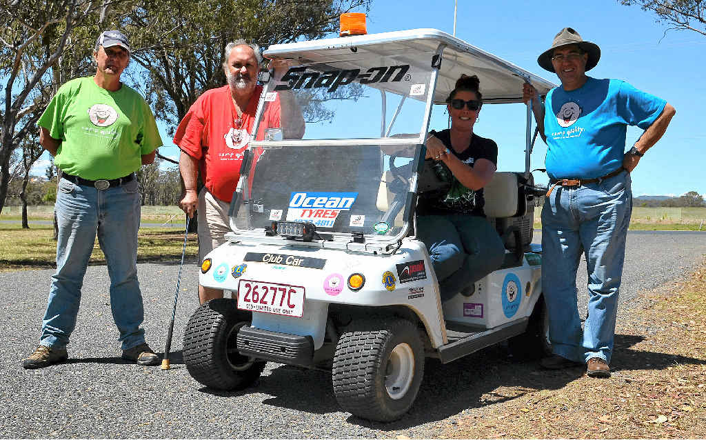 Southern Downs regional councillor Neil Meiklejohn greets Buggy to the Border participants Larry Riley, Rob McIntyre and Larissa Hagens as they stopped in Warwick on their way to the border from Rockhampton to raise money for Camp Quality. Southern Downs regional councillor Neil Meiklejohn greets Buggy to the Border participants Larry Riley, Rob McIntyre and Larissa Hagens as they stopped in Warwick on their way to the border from Rockhampton to raise money for Camp Quality.